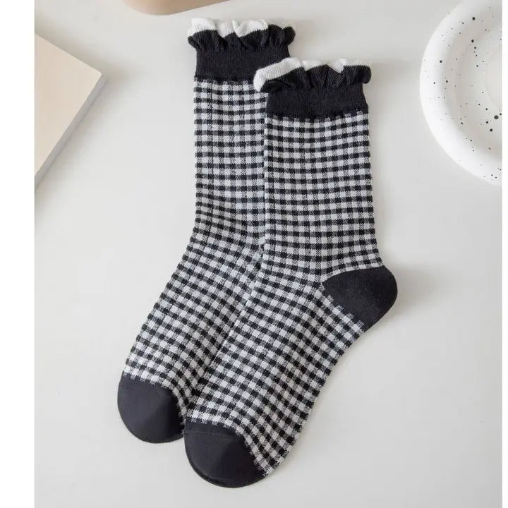 Matilda Black & White Plaid Ruffle Socks