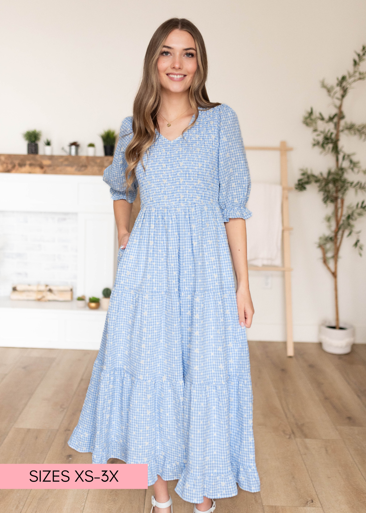 Mikayla Blue Gingham Floral Dress