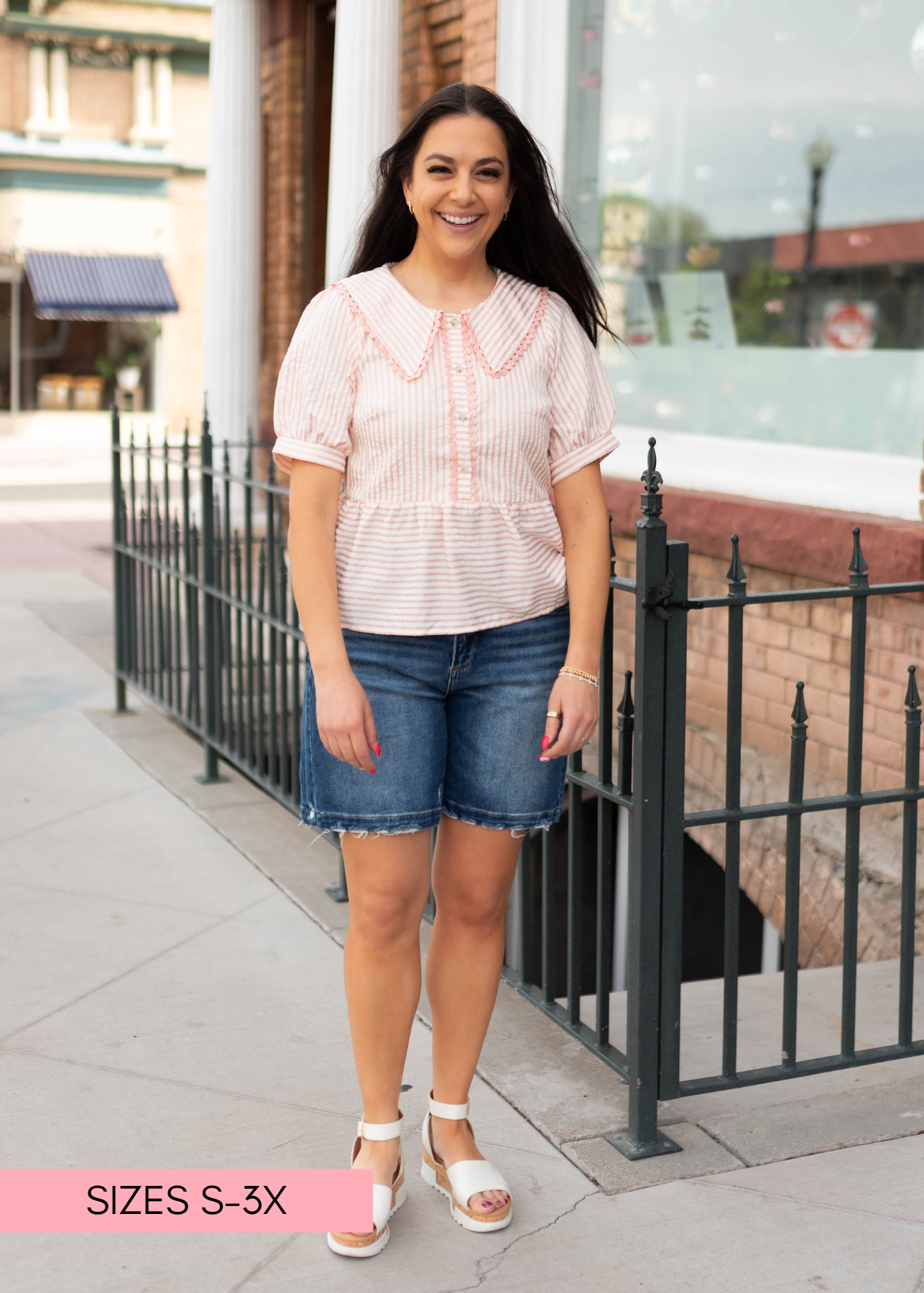 Kendra Pink Striped Collared Top
